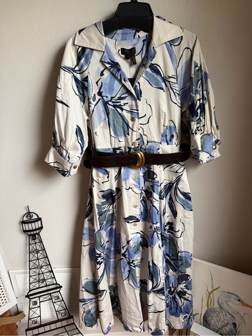 NWT Donna Karan New York Women's Spread Collar Floral Midi Shirt Dress Sz 10 - Picture 3 of 10